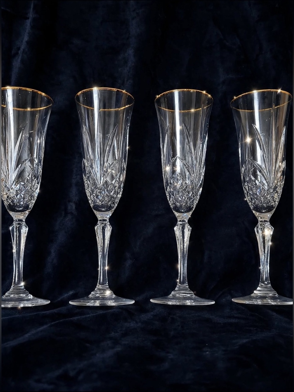 Vintage Cristal de Flandre "Salzburg Gold" Champagne Flutes - Set of 4